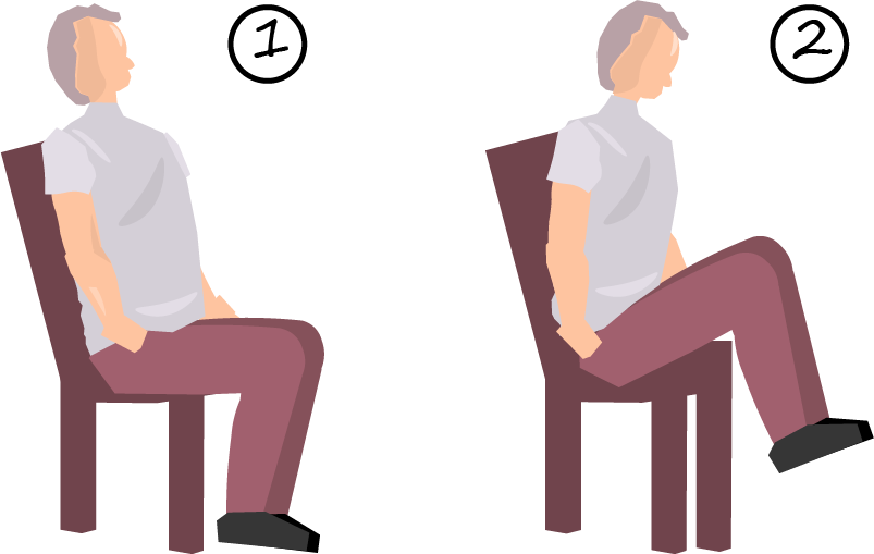 Illustration of an older person performing seated crunches to strengthen the core and improve stability.