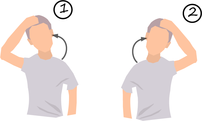 Illustration of an older person performing neck stretches for improved flexibility and tension relief.